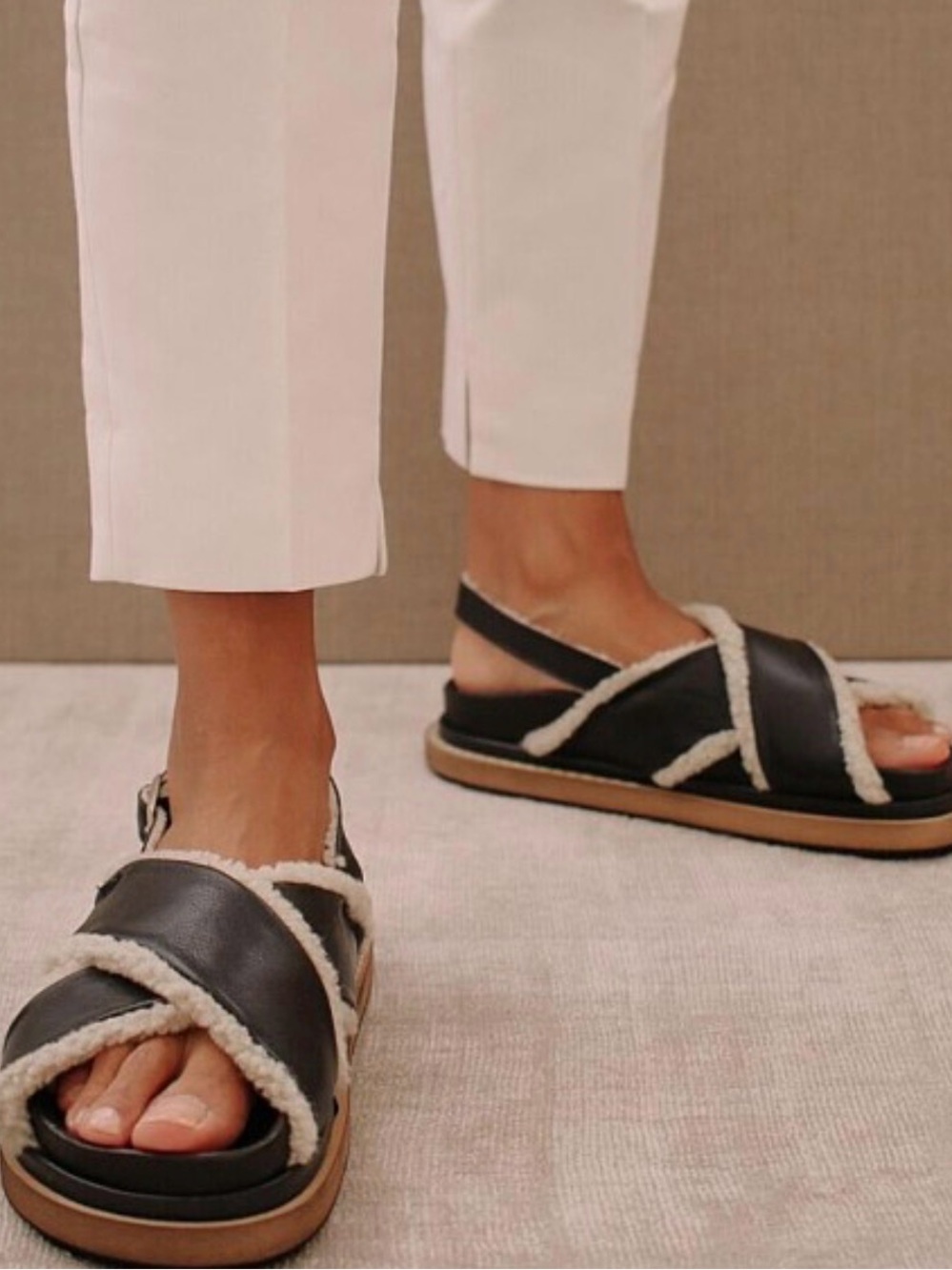 ALOHAS Marshmallow Sandal Black Leather with Shearling Euro 40